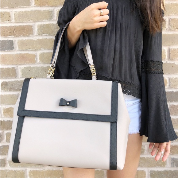 Kate Spade Hazel Court Mason Large Tote Black Bow - Picture 2 of 8